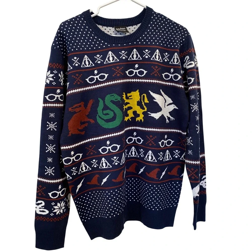 Harry Potter Ugly Christmas Sweater Gryffindor Slytherin‎ Hogwats House Crests